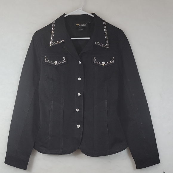 NWOT Christine Alexander Black Embellished Denim Jacket Size L - Picture 1 of 8